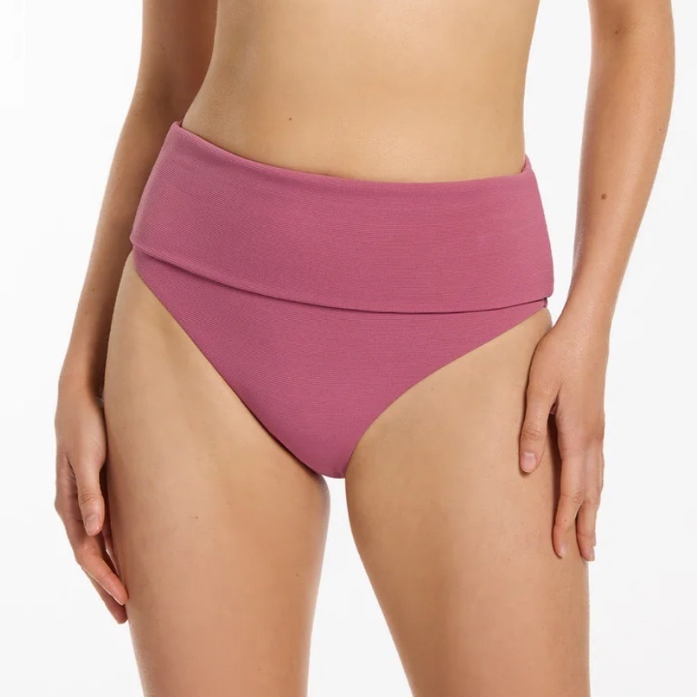 Jets Australia Isla Rib Fold Down High Waisted Bikini Bottom Mauve Size 16 NWT